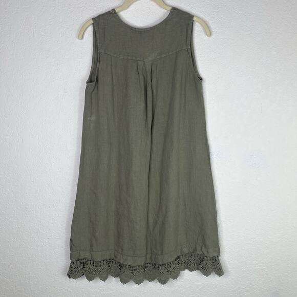 Carla Conti Sleeveless A-Line Linen Short Dress Size S, Olive Green, summer - Picture 5 of 8